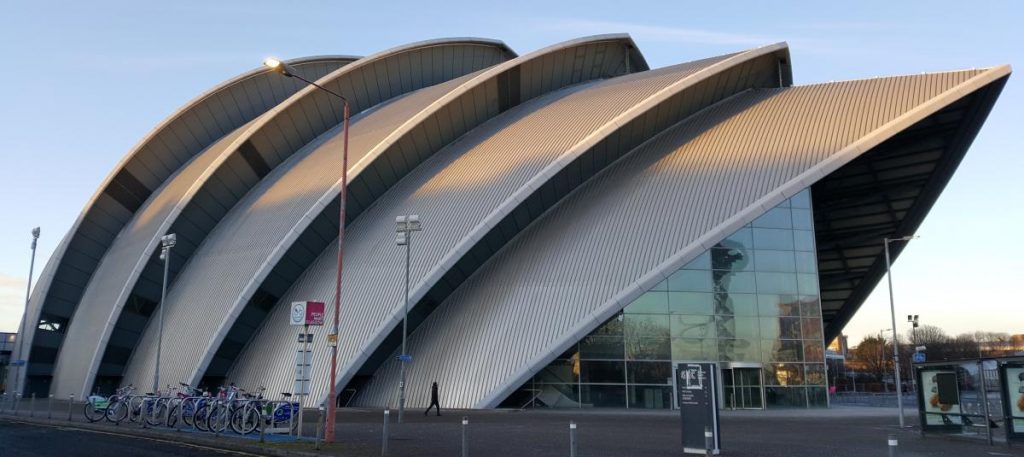 Armadillo Auditorium in Glasgow, showing the roof structure that inpired its name.