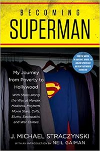 cover of Becoming Superman. shows superman costume hanging in wardrobe