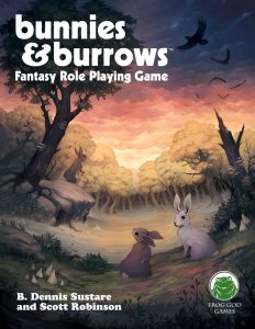 cover of Bunnies & Barrows featuring an illustration of a sunset landscape with two rabbits in the foreground