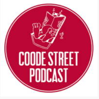 Coode Street PodCast comprising an alien figure reading a book