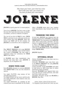 A page of text titled JOLENE in bold black letters explaining the game