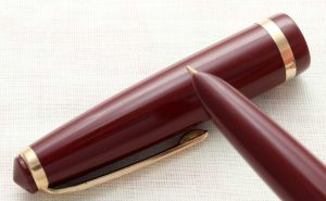 photograph of a pen in an oxblood red case with its cap off