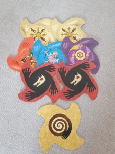A selection of special cards, featuring the wolf's head, cupid, eye, and silhouettes, with a yellow card at the bottom of the image featuring a spiralling black wolf's paw.