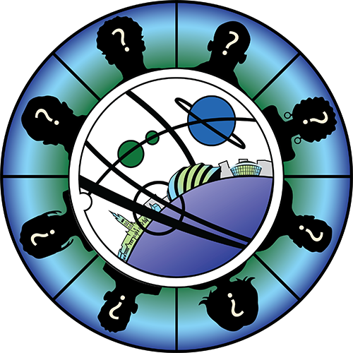 Shown is a circular graphic with the Glasgow In 2024 logo in the centre. In a green and blue ring around the logo there are eight segments which each have the silhouette of a persons head and shoulders. Each silhouette has a white question on it.