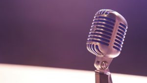 Condenser microphone on dark background