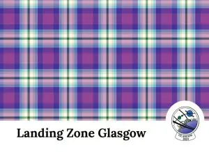 A picture of the Glasgow 2024 Officially Registered Tartan - With Purples, and some Yellow and Green Touches