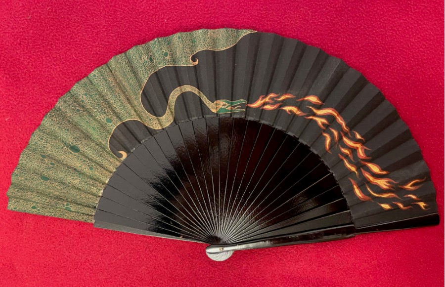 Green Dragon, hand-painted Spanish fan